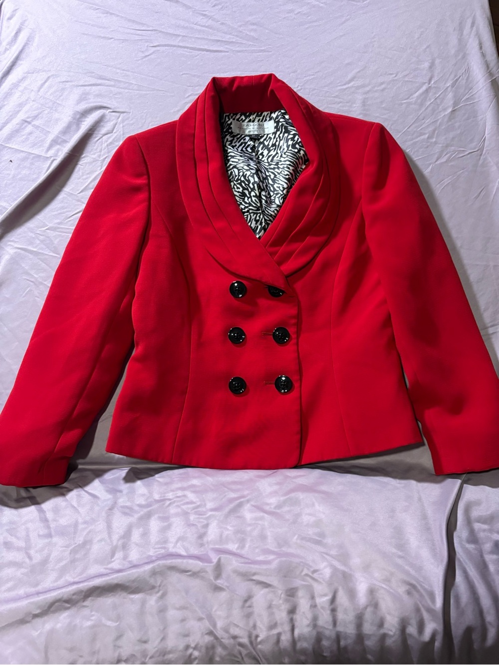 Tahari Red Double-Breasted Shawl Collar Blazer